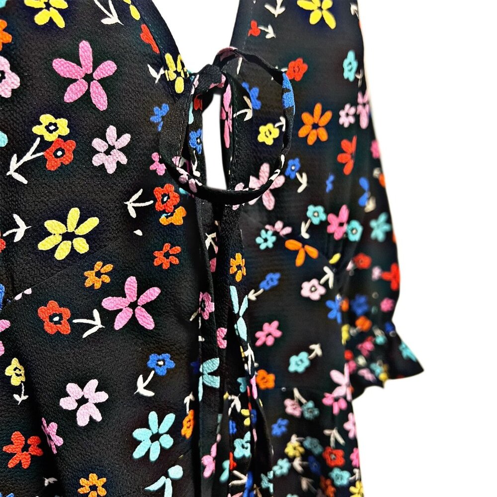 ASOS Design Curve Tea Mini Dress Floral Multicolor Tie Front V-Neck Flare Light - Picture 10 of 13